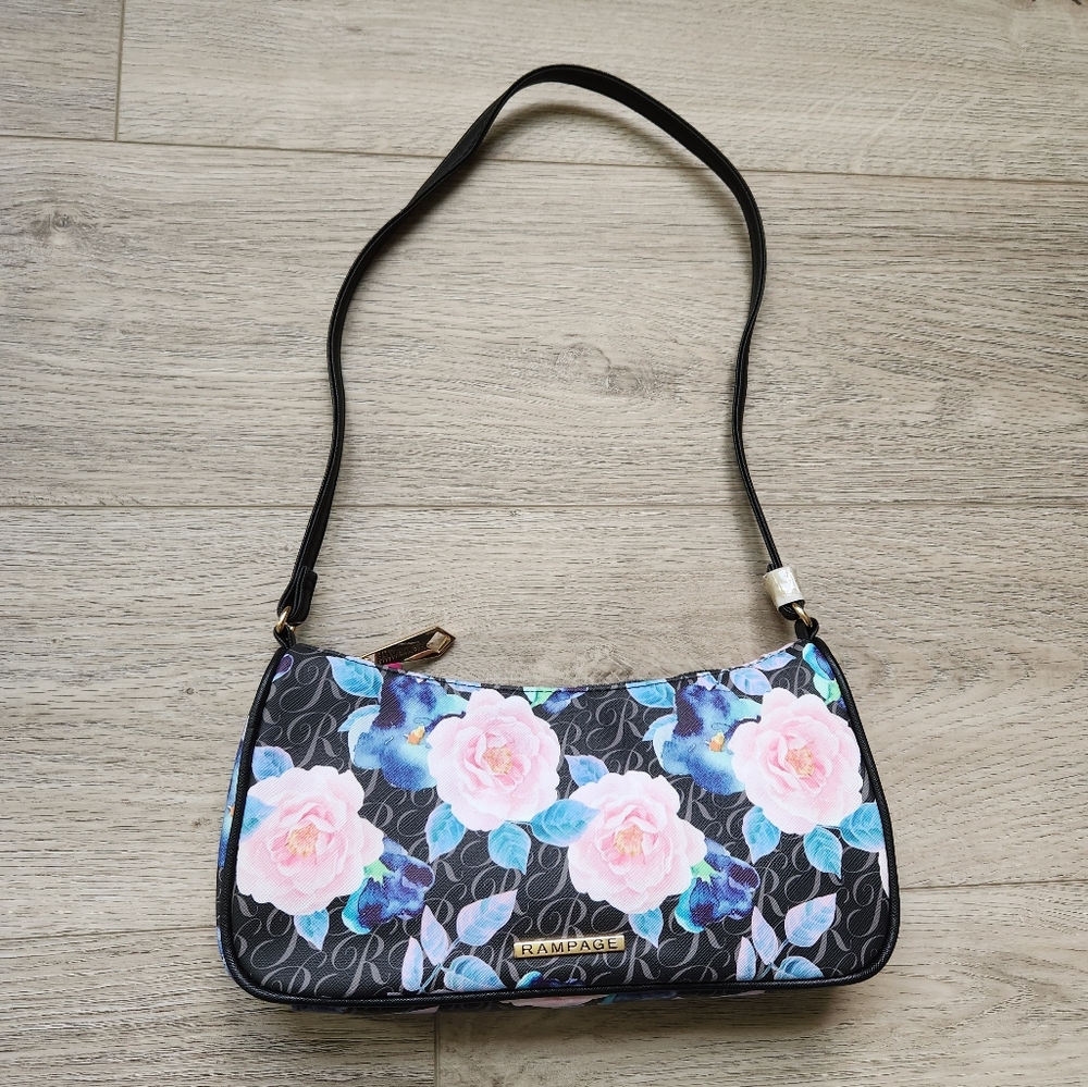 Rampage Rose Purse Floral Shoulder Bag Pink Blue Zippered New with Tags